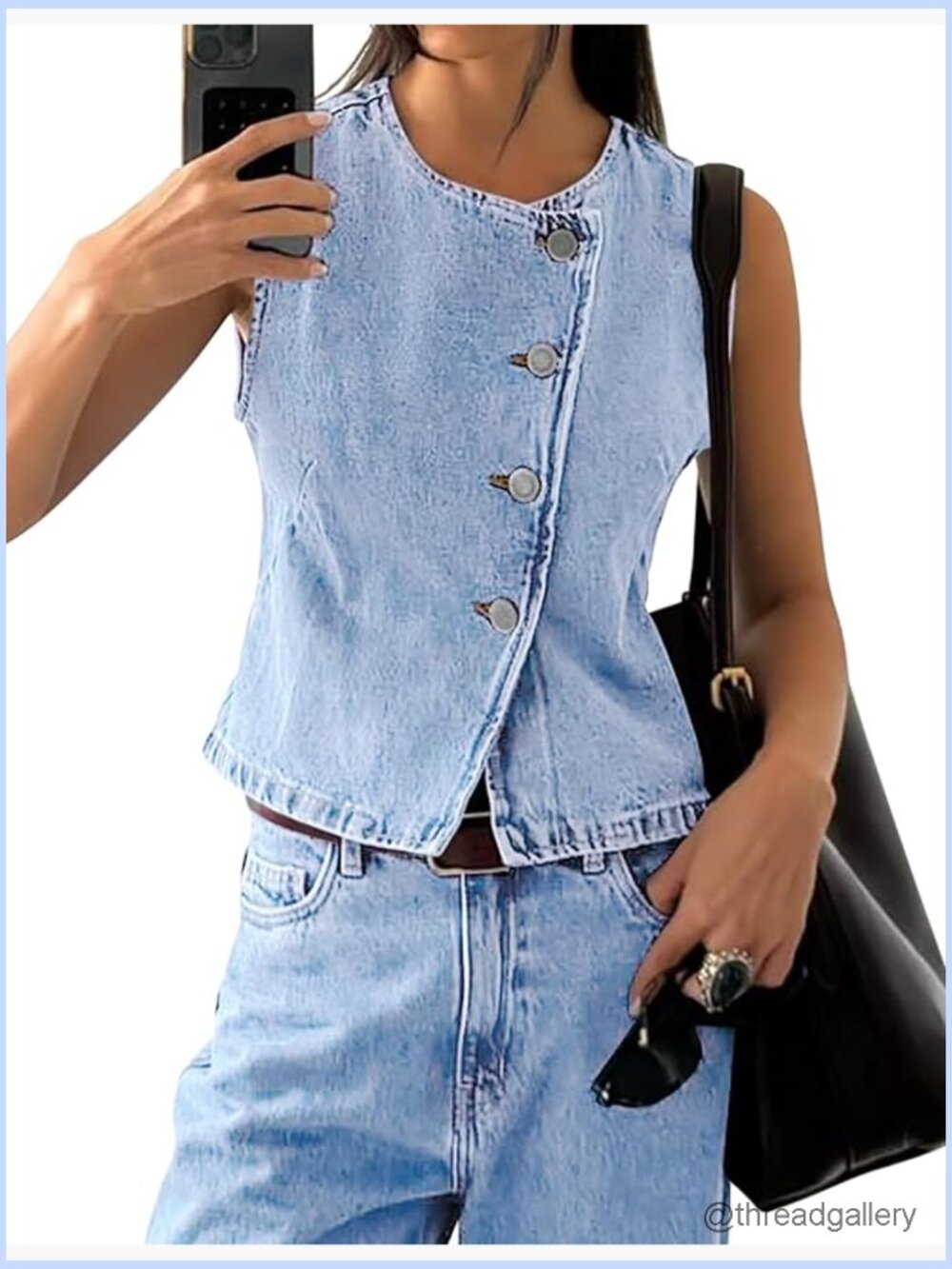 Sleeveless Denim Vest Button Down Jean Tank Top Casual Waistcoat